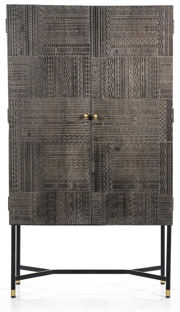 Eleonora Isa Grijze Kast Mangohout Met Snijwerk - 90x40x160cm.