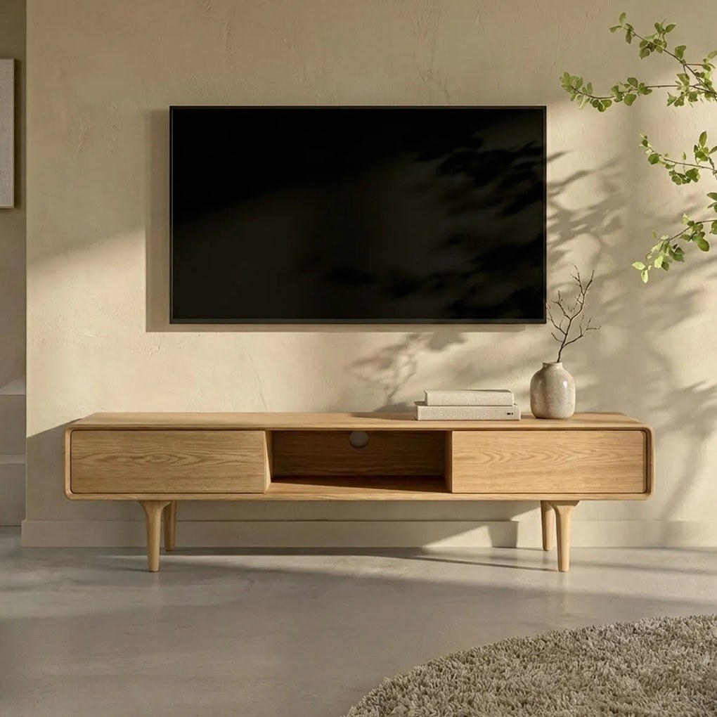 Eiken Tv-meubel Met Ronde Hoeken - 180x45x45cm.