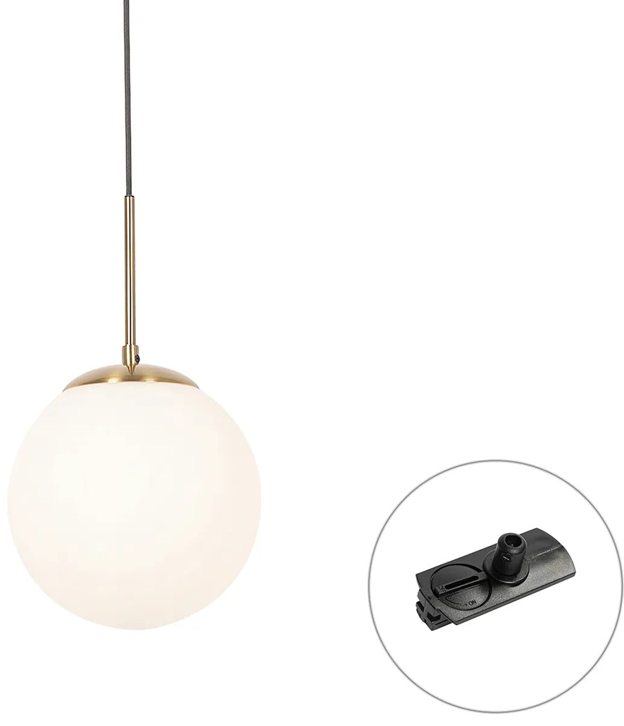 Art Deco hanglamp goud met opaal glas incl. rail adapter zwart 1-fase - Iconic Flore Art Deco E27 bol / globe / rond Binnenverlichting Lamp