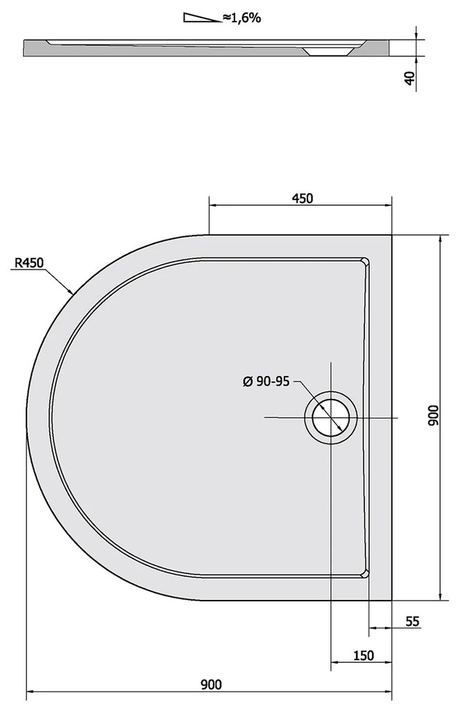 Polysan Isa halfronde douchebak 100x100cm wit