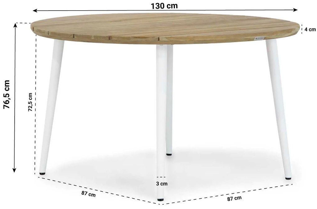 Dining Tuintafel rond 130 cm Aluminium/teak Wit Montana