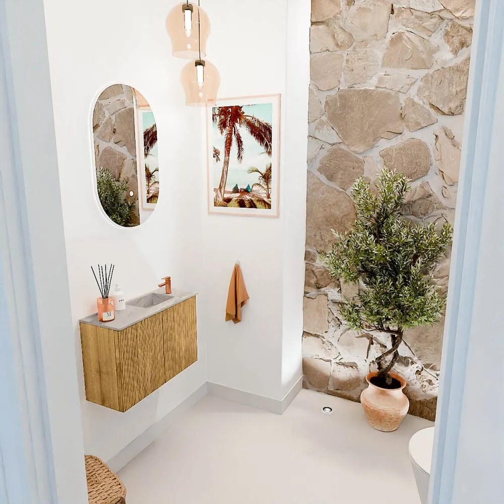 Mondiaz Joya DLux 60cm toiletmeubel oak met wastafel faye rechts 1 kraangat glace