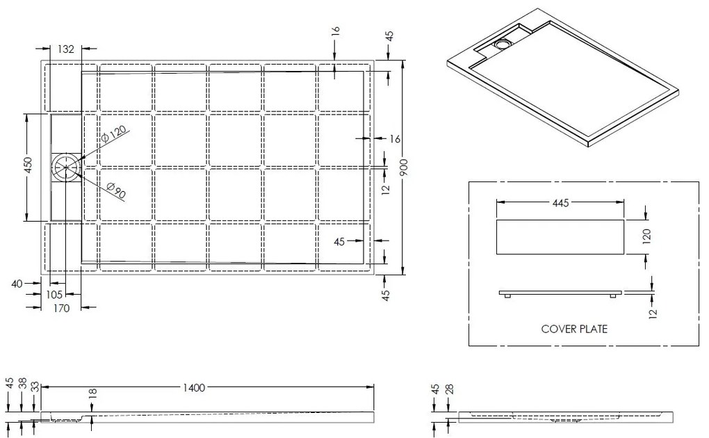 Best Design Decent solid surface douchebak mat zwart 140x90x4.5cm