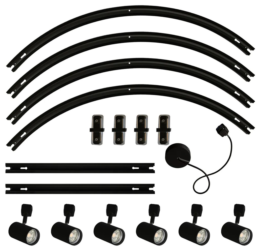 Modern railsysteem met 6 Spot / Opbouwspot / Plafondspots zwart 1-fase ovaal 100cm - Iconic Jeana GU10 Binnenverlichting Lamp