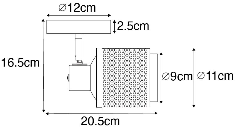 Industriële Spot / Opbouwspot / Plafondspot zwart met goud - Kayden Industriele / Industrie / Industrial E14 rond Binnenverlichting Lamp