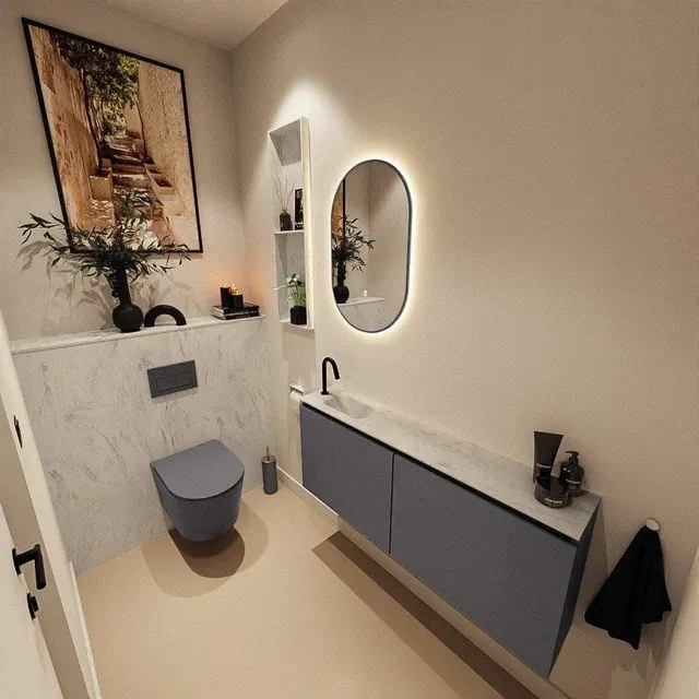 MONDIAZ TURE-DLUX 120cm toiletmeubel Dark Grey. EDEN wastafel Opalo positie links. Met 1 kraangat. TUREDX120DGRL1OPA