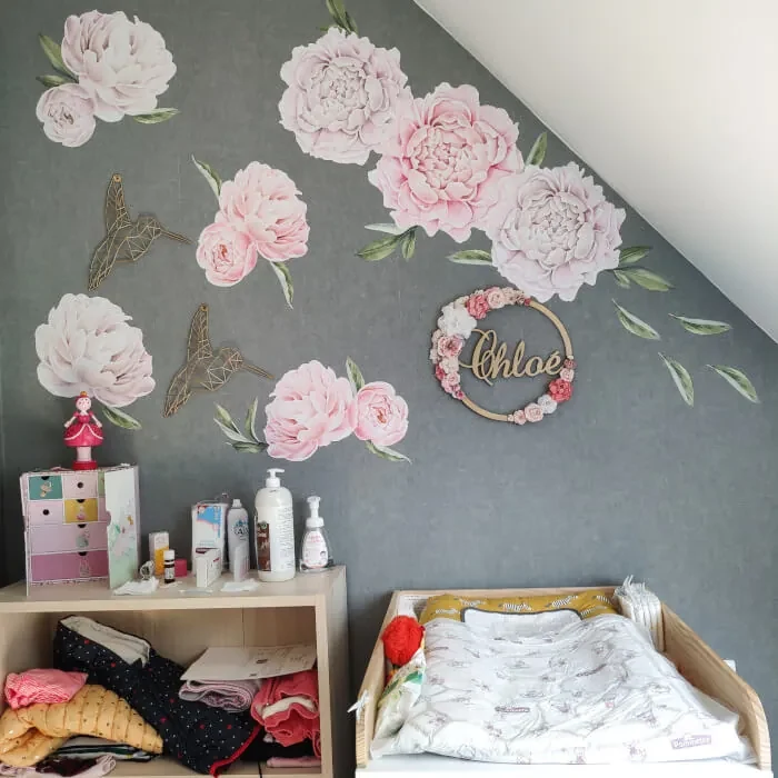 INSPIO Muursticker - Zelfklevend bloemenbehang lichte Pioenrozen