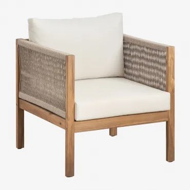 Fauteuil Met Armleuningen Van Acaciahout Branson Wit Gardenia - Bruin Acacia - Sklum