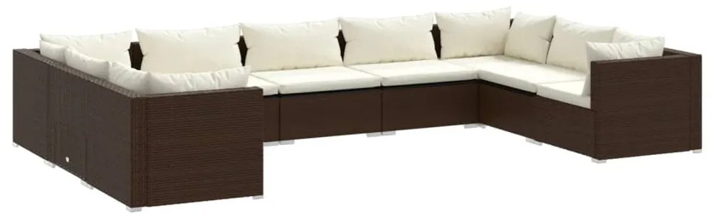 vidaXL 9-delige Loungeset met kussens poly rattan bruin