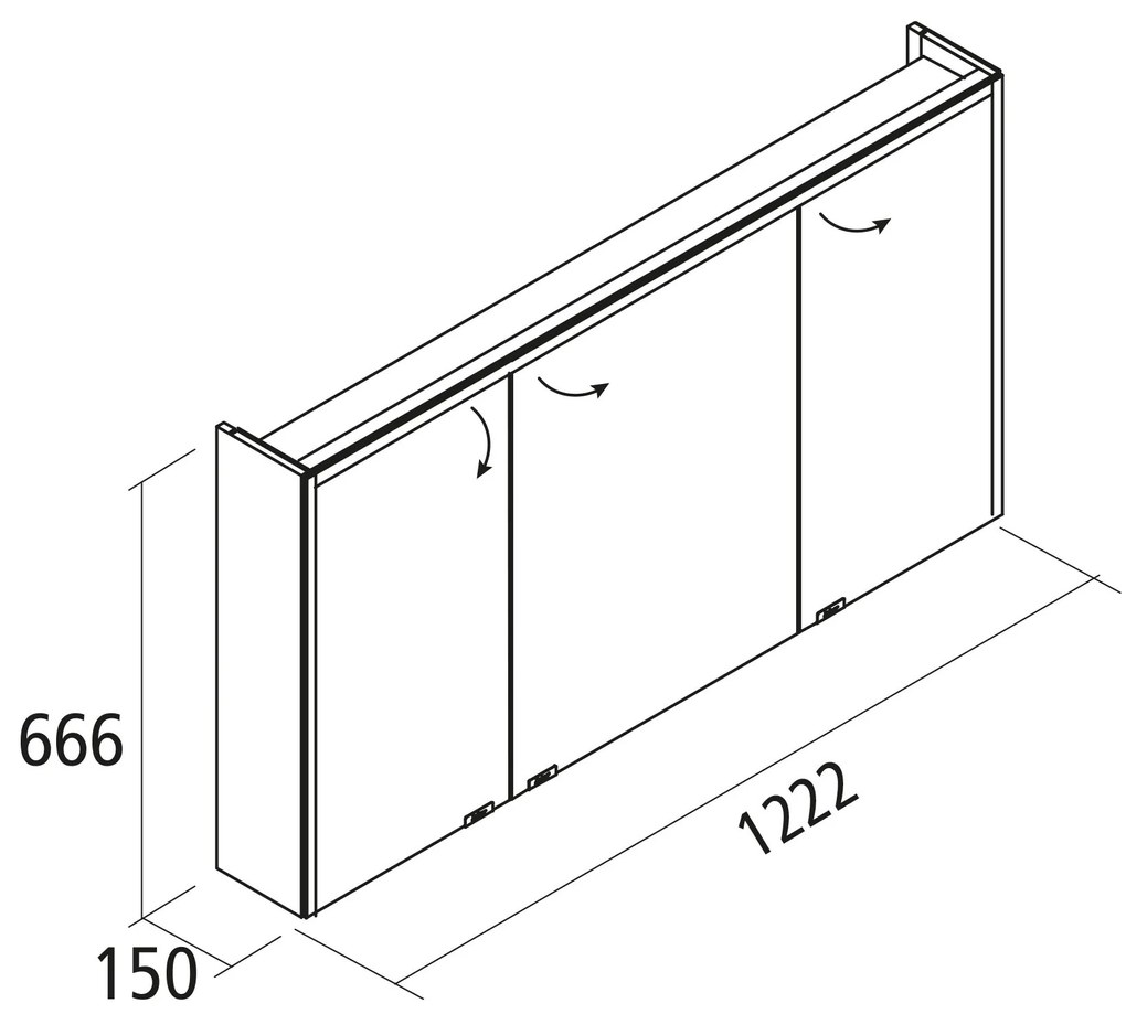 Muebles Ally spiegelkast met verlichting bovenkant 122x66cm zwart eiken