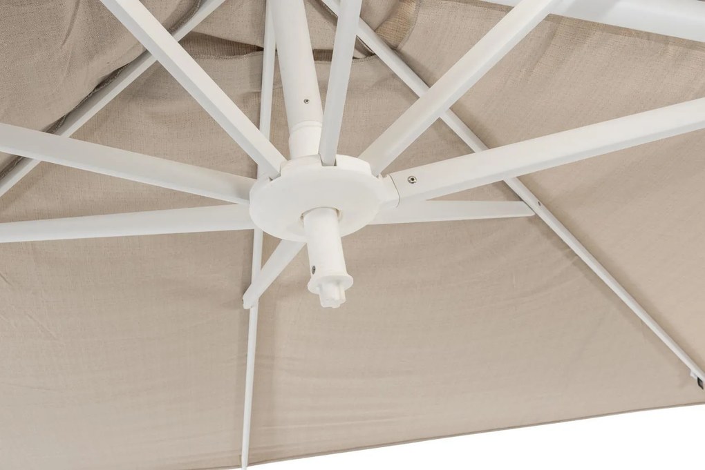4 Seasons Outdoor Siesta PREMIUM 300 x 300 cm parasol zand doek met wit frame Parasol   houtkleur weerbestendig