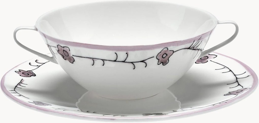 Fine Bone China soepschalen met schoteltjes Midnight Flowers, 4-delig