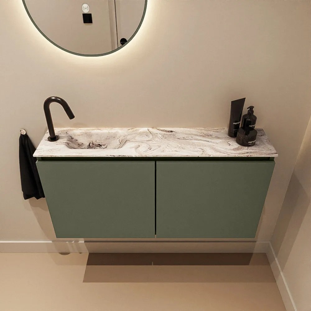 Mondiaz Ture DLux toiletmeubel 100cm army met wastafel glace links met kraangat