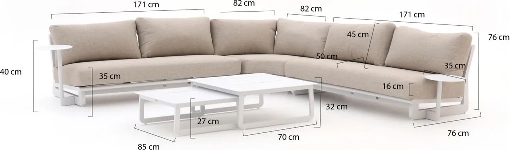 + 15% kassakorting | Stoel-bank loungeset Bellagio  | 5 personen | Loungeset Wit | Aluminium | Kees Smit Tuinmeubelen