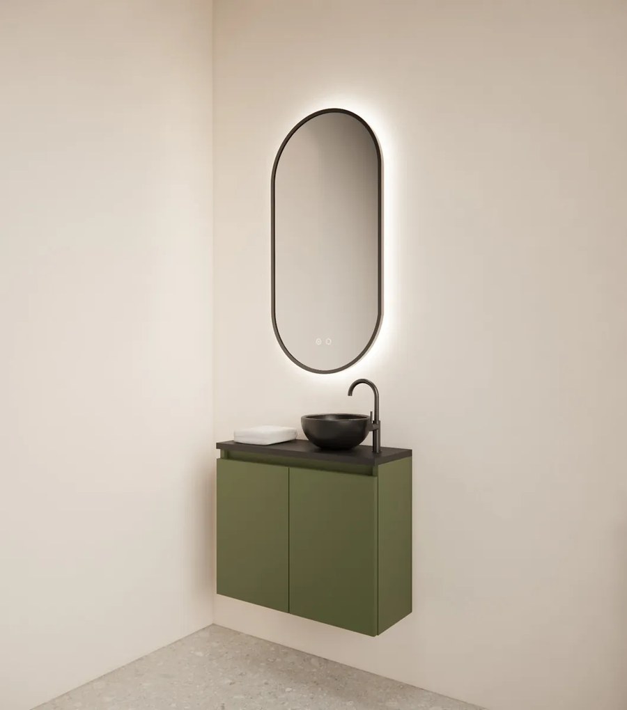 Gliss Design Echo toiletmeubel 60cm olijfgroen met toppaneel zwart mat