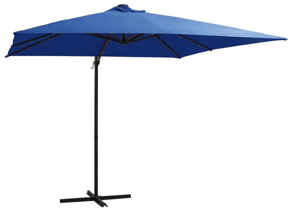 vidaXL Zweefparasol met LED-verlichting en paal 250x250 cm azuurblauw