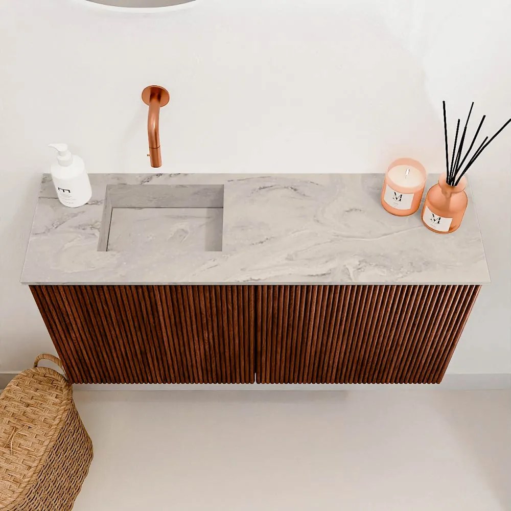 Mondiaz Joya DLux 80cm toiletmeubel ruby met wastafel faye links zonder kraangat glace