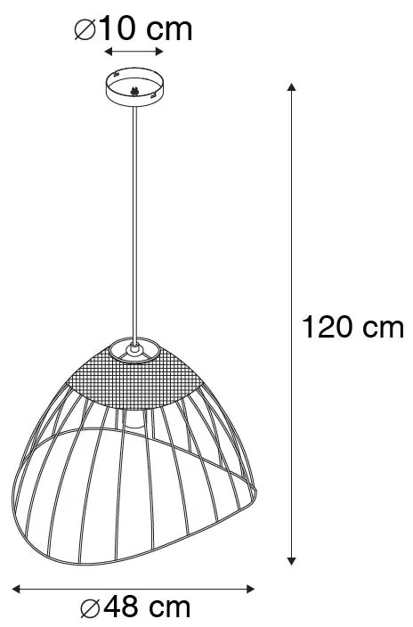 QAZQA Landelijke hanglamp zwart met riet - Treccia Pua Landelijk E27 rond Binnenverlichting Lamp