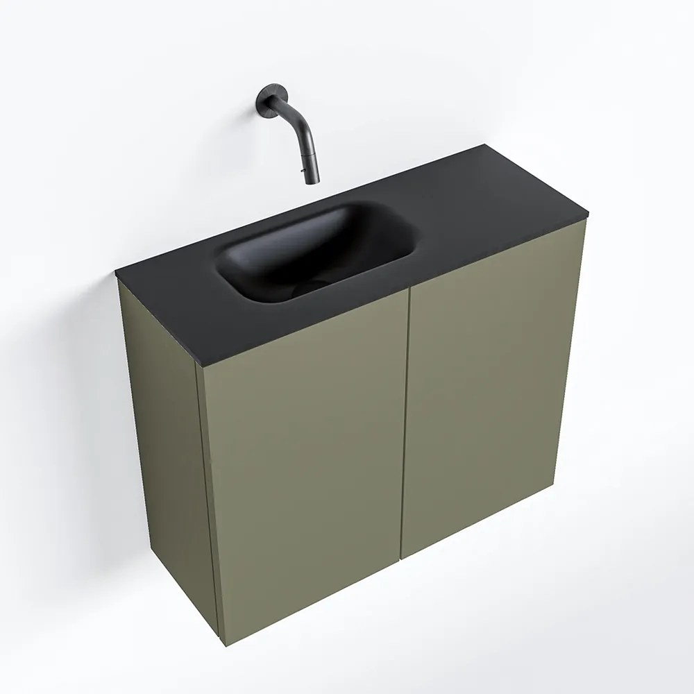 Zaro Polly toiletmeubel 60cm army met zwarte wastafel zonder kraangat links