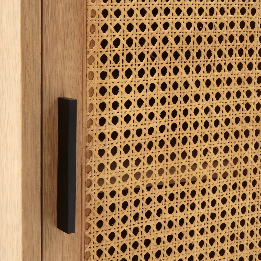 Eiken dressoir met fineer, 2 deuren met rieten panelen, Waska
