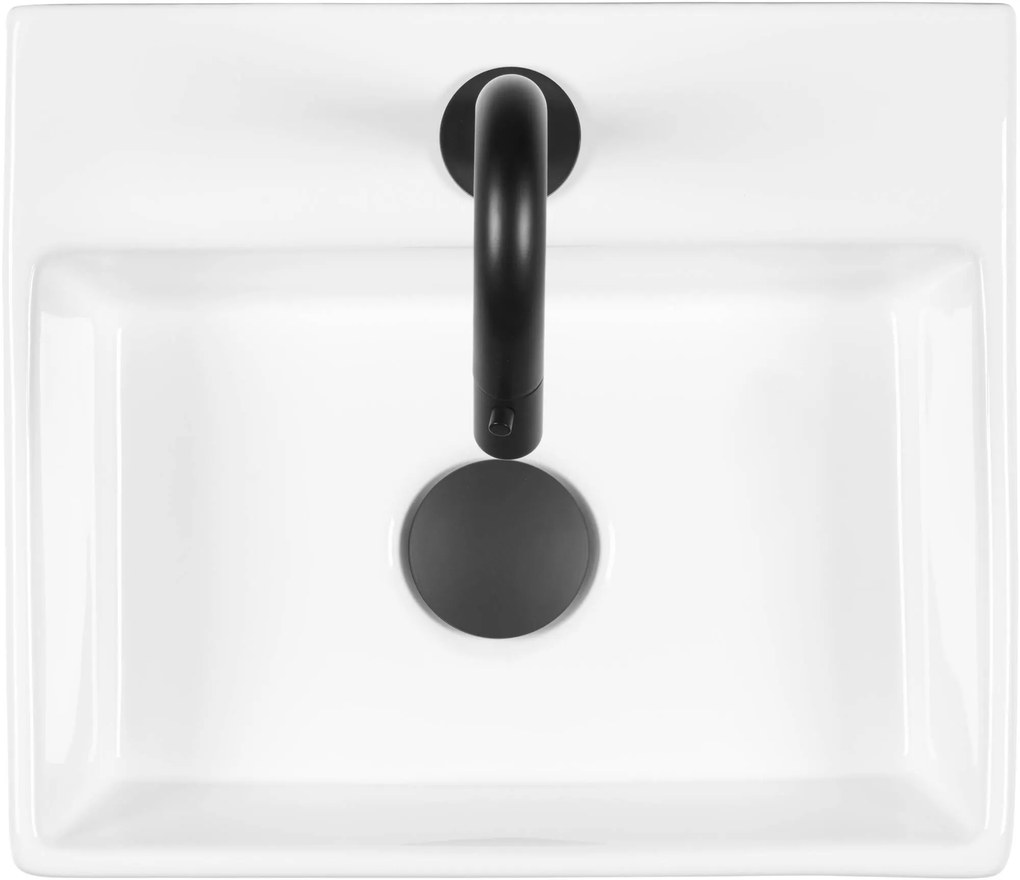 Saqu Basin fonteinset met mat zwarte kraan glanzend wit keramiek