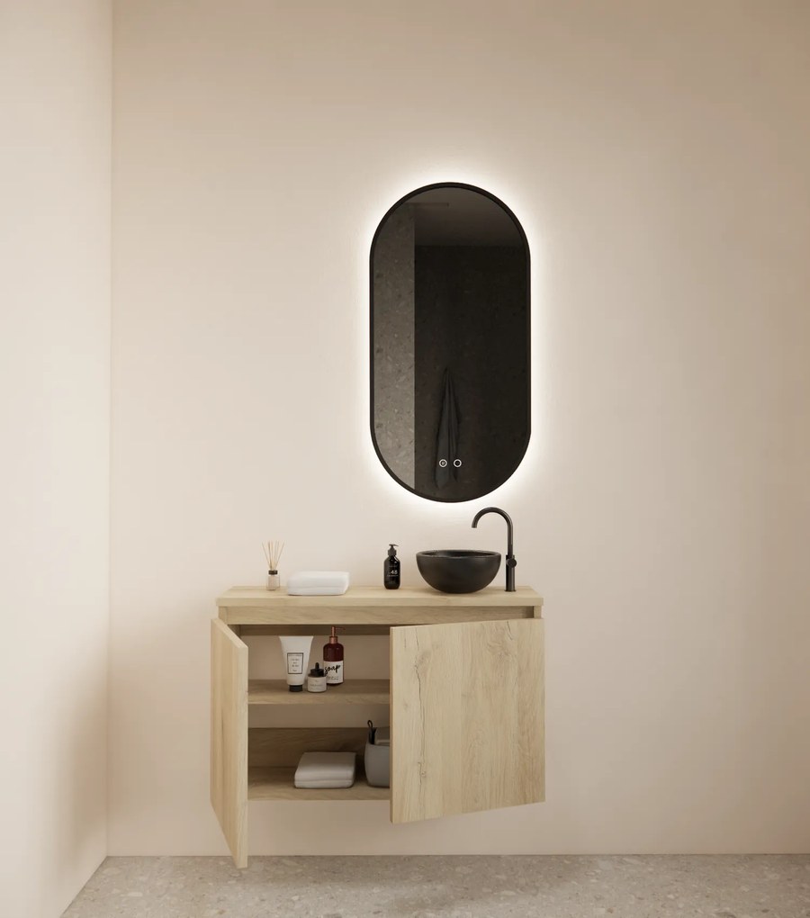 Gliss Design Echo toiletmeubel 100cm choco eiken met toppaneel zwart mat