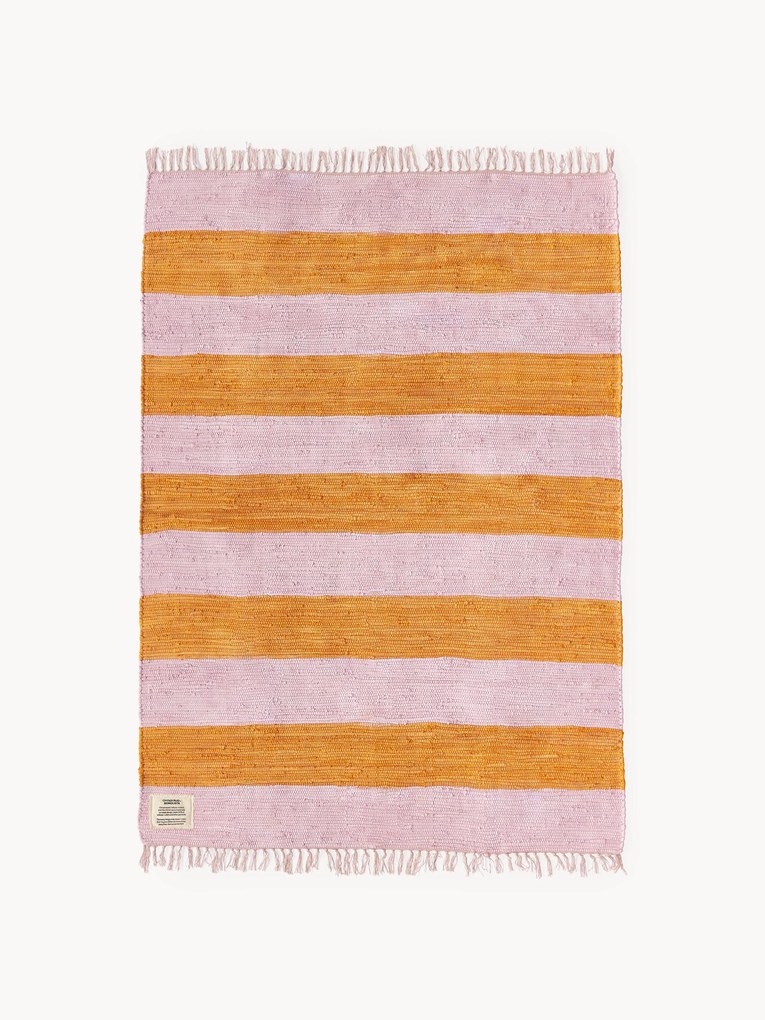 Handgeweven katoenen vloerkleed Chindi met franjes