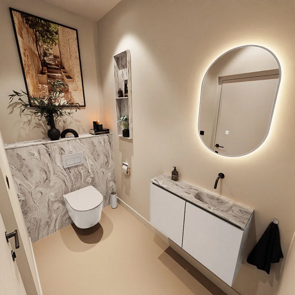 Mondiaz Ture DLux toiletmeubel 80cm linen met wastafel glace rechts zonder kraangat