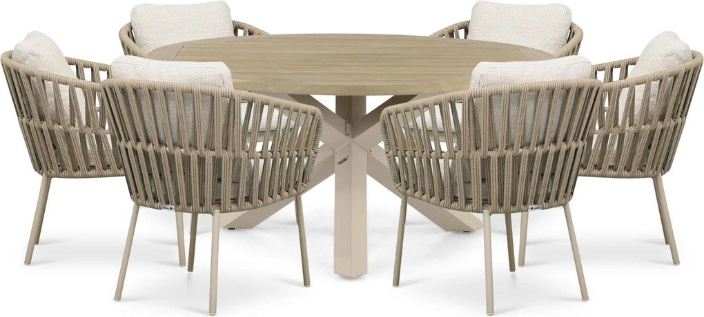 Tuinset Ronde Tuintafel 6 personen 160 cm Rope Zand/Beige Coco Elara/Rockville
