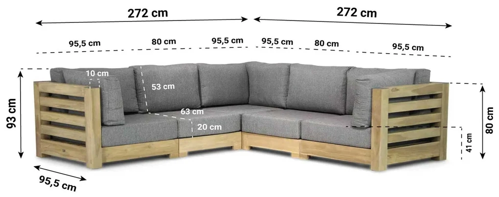 Hoek loungeset 5 personen Teak Old teak greywash Santika Furniture Santika