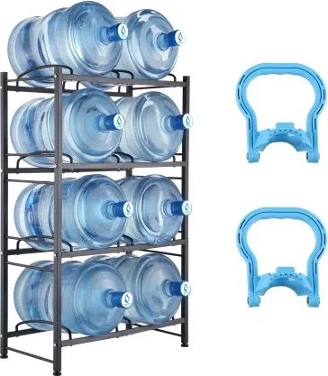 VEVOR 4-laags waterkanhouder, 5 gallon waterfleshouder, dubbellaags ijzeren waterflesrek voor 8 flessen, robuust waterkanrek waterkanhouder voor keuken, kantoor, woonkamer, zwart