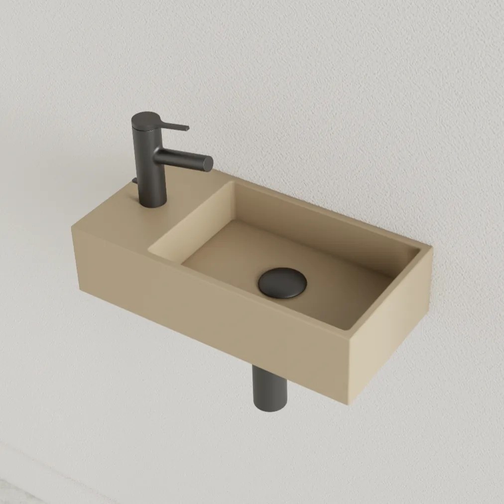 Sanigoods Nano fontein links cappuccino met kraangat 36x18cm