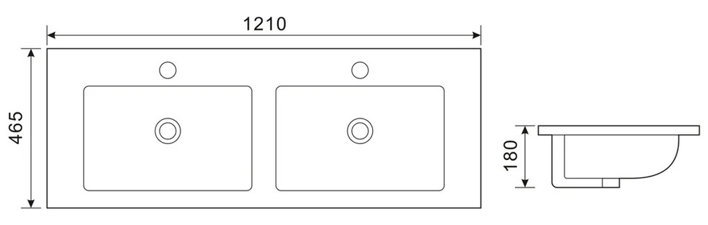 Fontana Lento zwart badkamermeubel ribbelfront witte wastafel 120cm 2 kraangaten