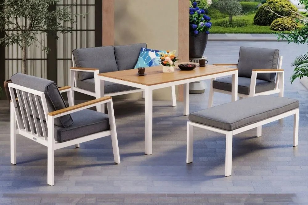 Zakintos Apetito 4 aluminium set met bankje wit Tuinpunt