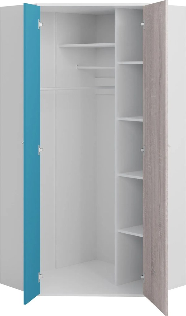 Hoekkledingkast Camteso 100, Eiken, Zwart, Beige, 190x90x90cm, 71 kg, Kledingkast deuren: Met scharnieren, Aantal planken: 5, Aantal planken: 5