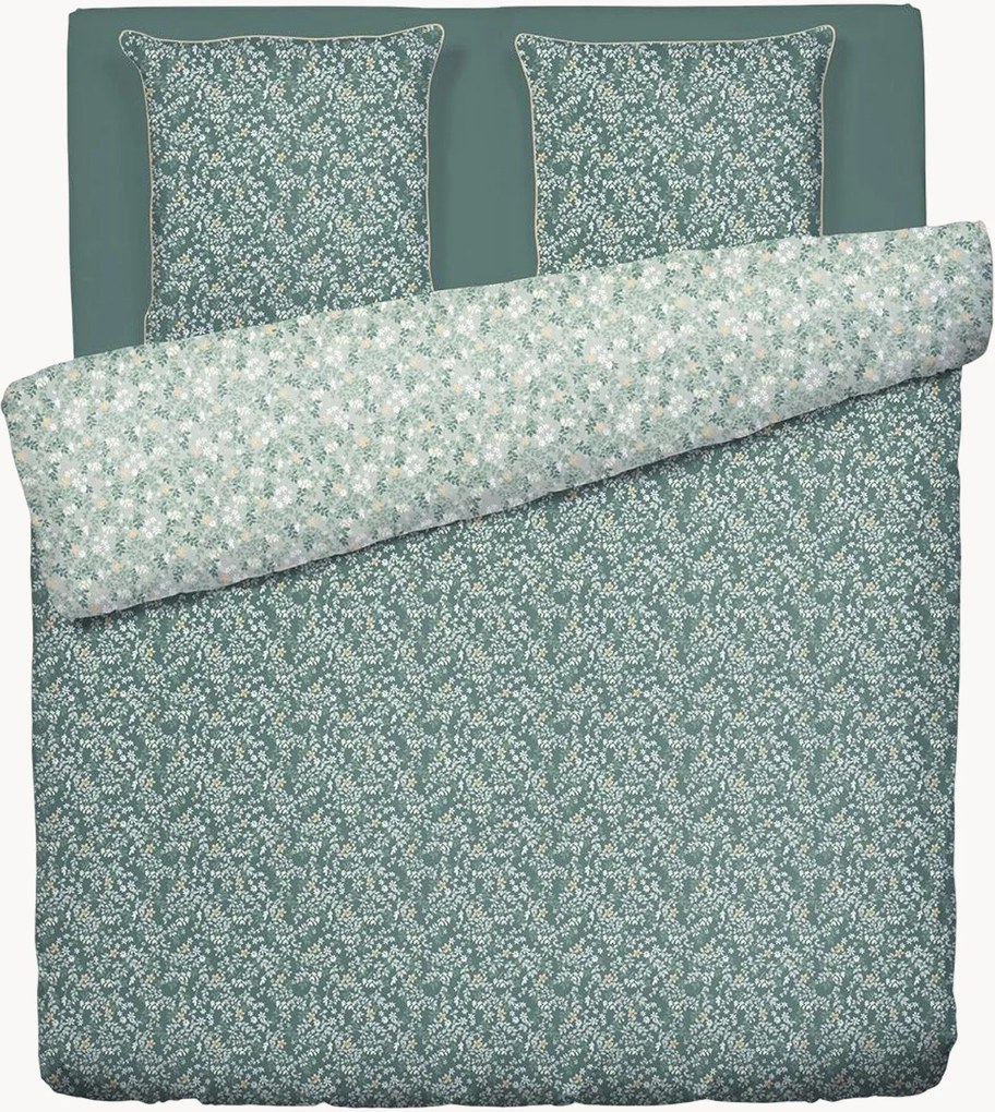 Katoensatijnen dekbedovertrekset Feuillage Fleuri