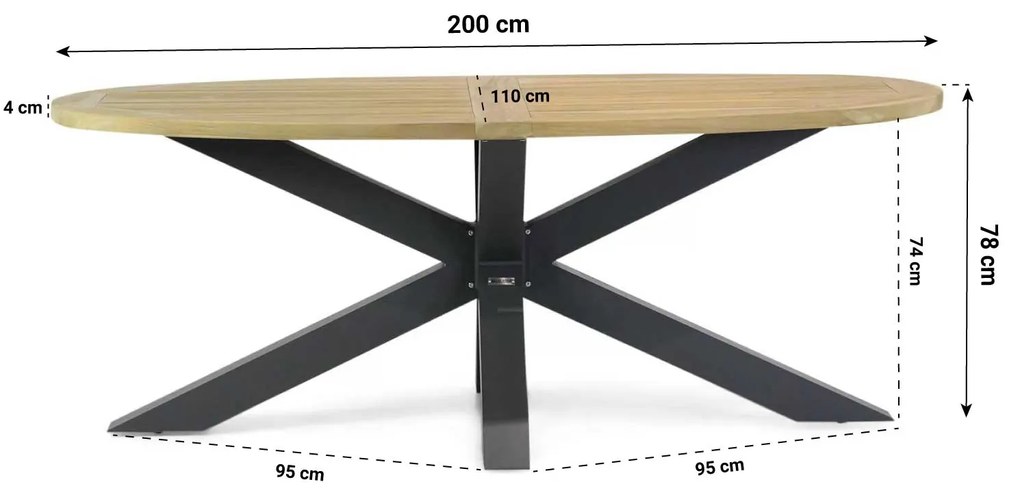 Dining Tuintafel ovaal 200 x 110 cm Teak Old teak greywash Brookline