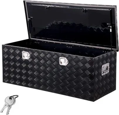 VEVOR Aluminium gereedschapskist voor op de laadbak van een vrachtwagen met zijhandgreep en afsluitbare sleutels, opbergkist voor aanhangwagen, pick-up, camper (1219,2 x 495,3 x 444,5 mm) Zwart