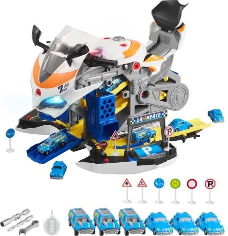 VEVOR Motorfietsmotorspeelgoed, set van 25 stuks, motorfietsmonteurspeelgoed met afneembare onderdelen, licht en geluid, gesimuleerd rijden en racen op het circuit, voor kinderen vanaf 3 jaar, geel