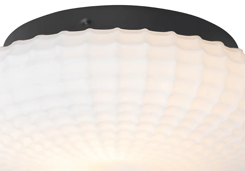 Buitenlamp Klassieke plafondlamp zwart met opaal glas 23 cm IP44 - Nohmi Klassiek / Antiek E27 IP44 Buitenverlichting rond Lamp