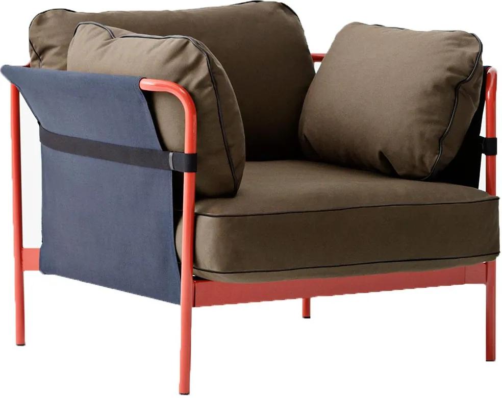 Hay Can fauteuil frame rood buitenkant blauw canvas army