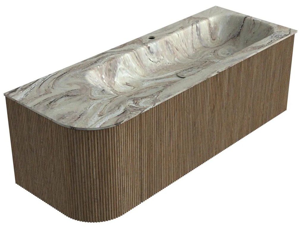 Mondiaz Kurve-dlux 125cm badmeubel ronding links dusk met 1 lade en deur en wastafel big medium kraangat rechts glace