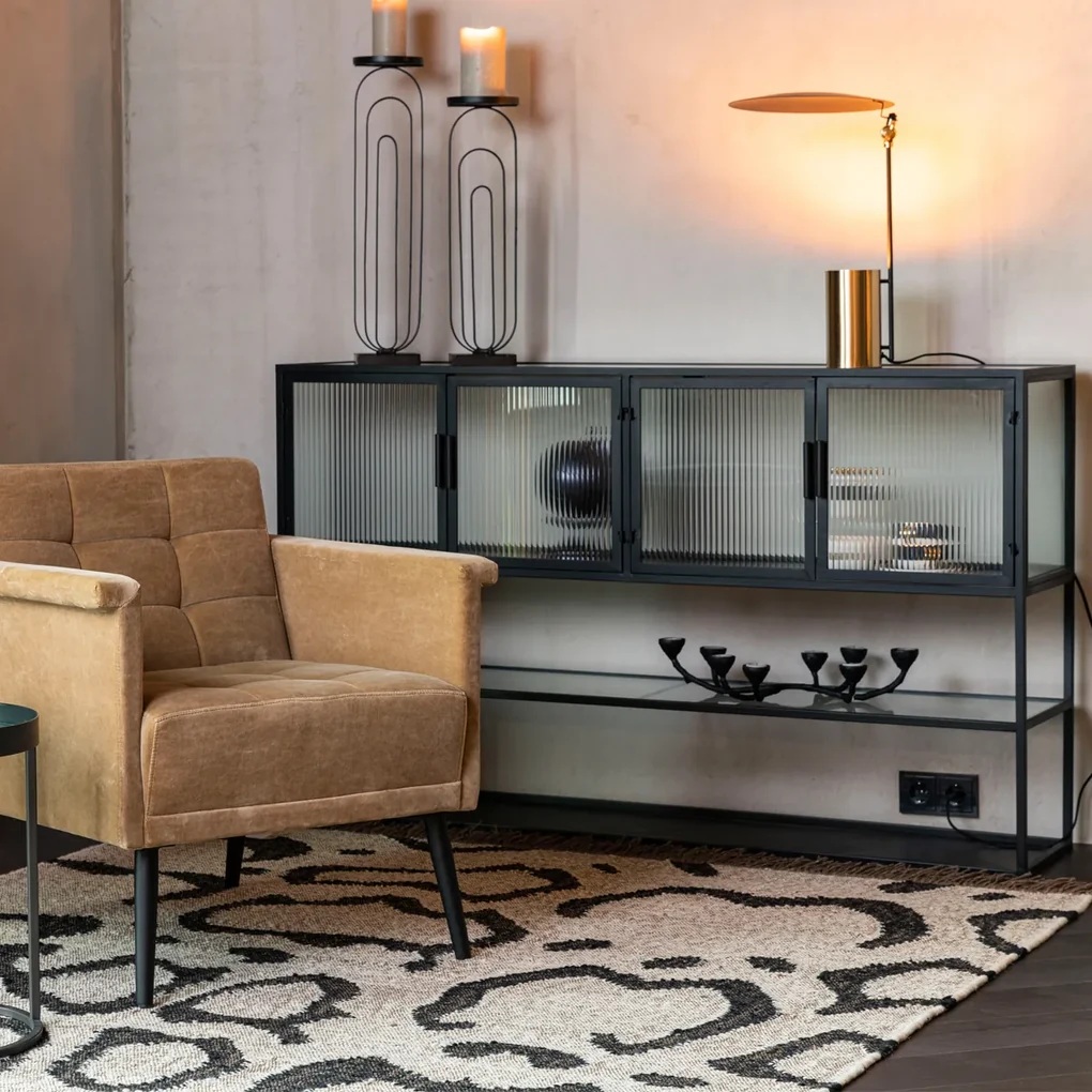 Dutchbone Boli Dressoir Met Ribbel Glas - 150x38x90cm.