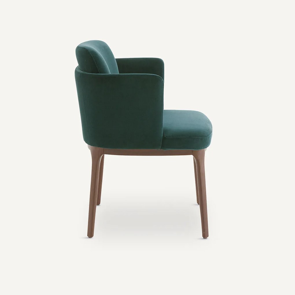 Tafelfauteuil met notenhouten poten en fluweel Jabote