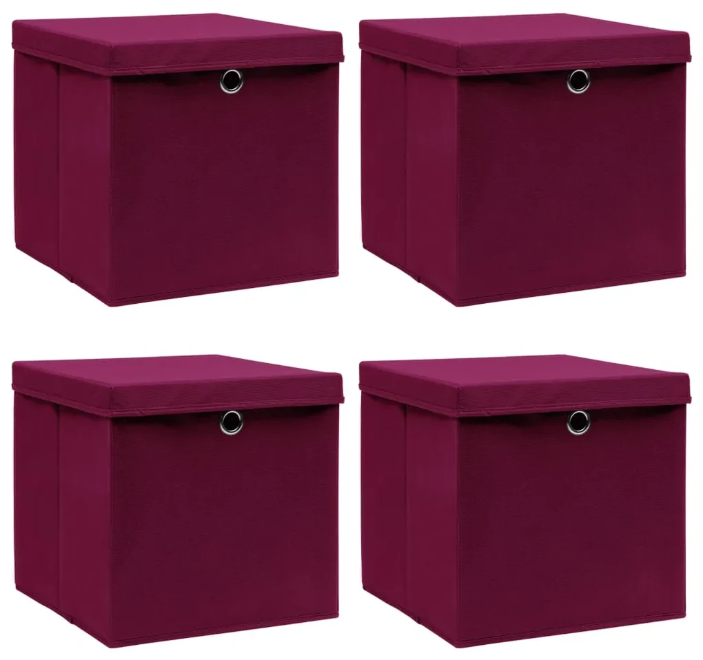 vidaXL Opbergboxen met deksel 4 st 32x32x32 cm stof donkerrood