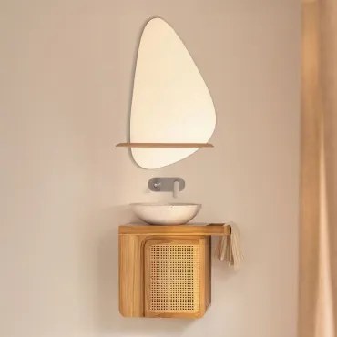Georgy Teakhouten Wandmeubelset Voor In De Badkamer Teakhout & Rond Cement Wit Ø40 Cm Zavion & Onregelmatig Met Houten Plank 55x85 Cm Kai - Sklum