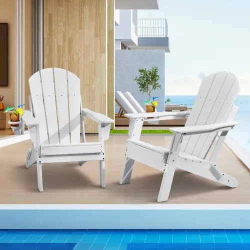 VEVOR Plastic Adirondack stoel, set van 2, weerbestendig, draagbaar, opvouwbare vuurkorfstoel, Adirondack terrasstoel voor buiten met bekerhouder, met ontspannende armleuning, ergonomisch, voor tuin, achtertuin - wit