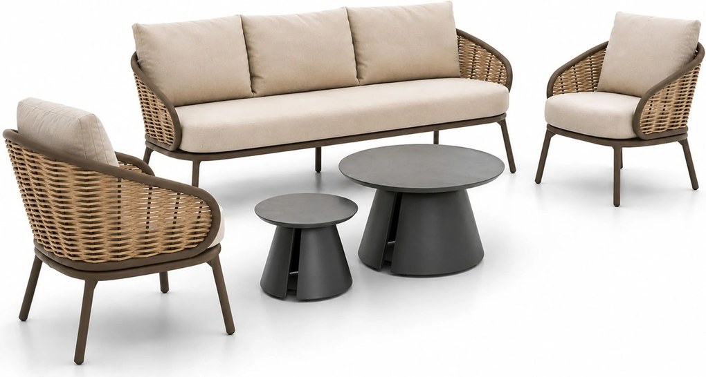 Stoel en Bank Loungeset 5 personen Aluminium Taupe Apple Bee Pine