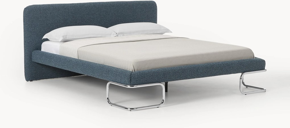 Gestoffeerd bouclé bed Olina met metalen poten