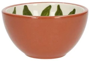 Kom, terracotta, groen blad, 9,5 X 5 cm